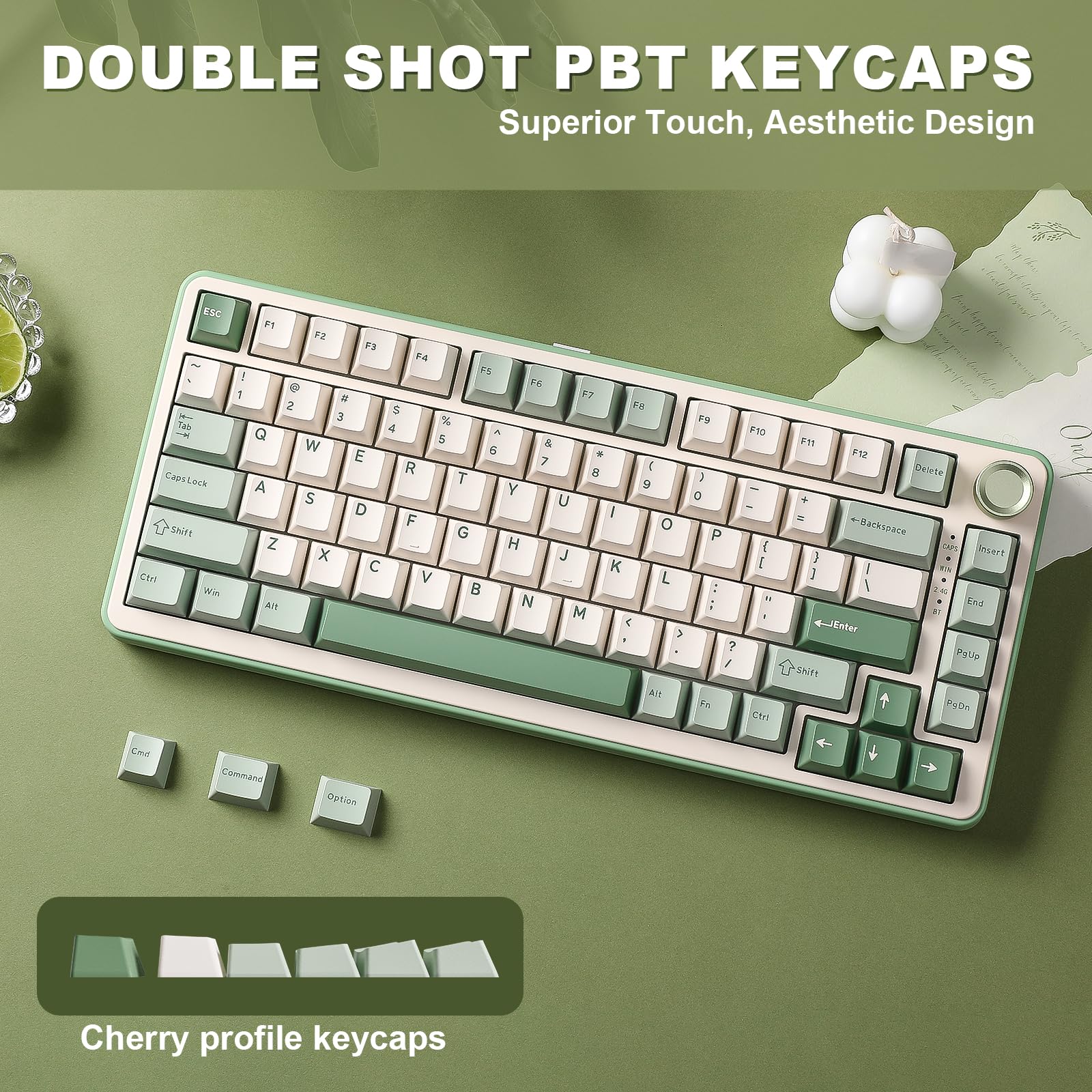 Yunzii B75 Pro Wireless Mechanical Keyboard,75% Gaming Keyboard Gasket Hot Swap Custom Keyboard With Knob,Pre-Lubed Switches Rgb,Bluetooth/Type-C/2.4G (Matcha Green, Milk Switch) - View 7