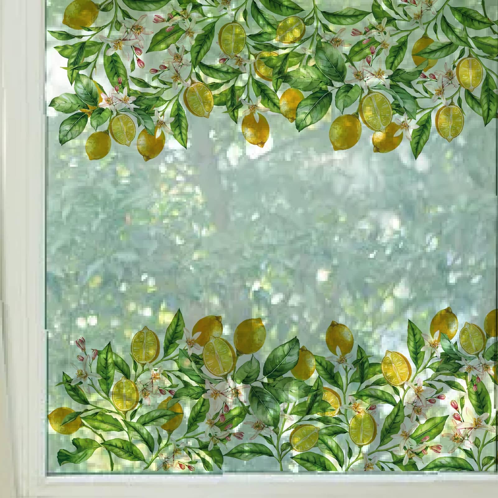GORGECRAFT 38x116cm Lemon Window Sticker Large Summer Plant Window Clings Double-Sided Anti-Collision Glass Alert Static Decals to Prevent Birds Strikes for Sliding Door Living Room Door Decoration