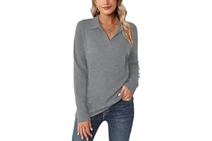 Romanstii Women's Knitted Collared Sweaters Long Sleeve V-Neck Polo Shirts Winter Pullover Tops