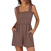 ANRABESS Women's Rompers Summer Casual Smocked Square Neck Sleeveless Loose Shorts Jumpsuit 2026 Beach Vacation Clothes