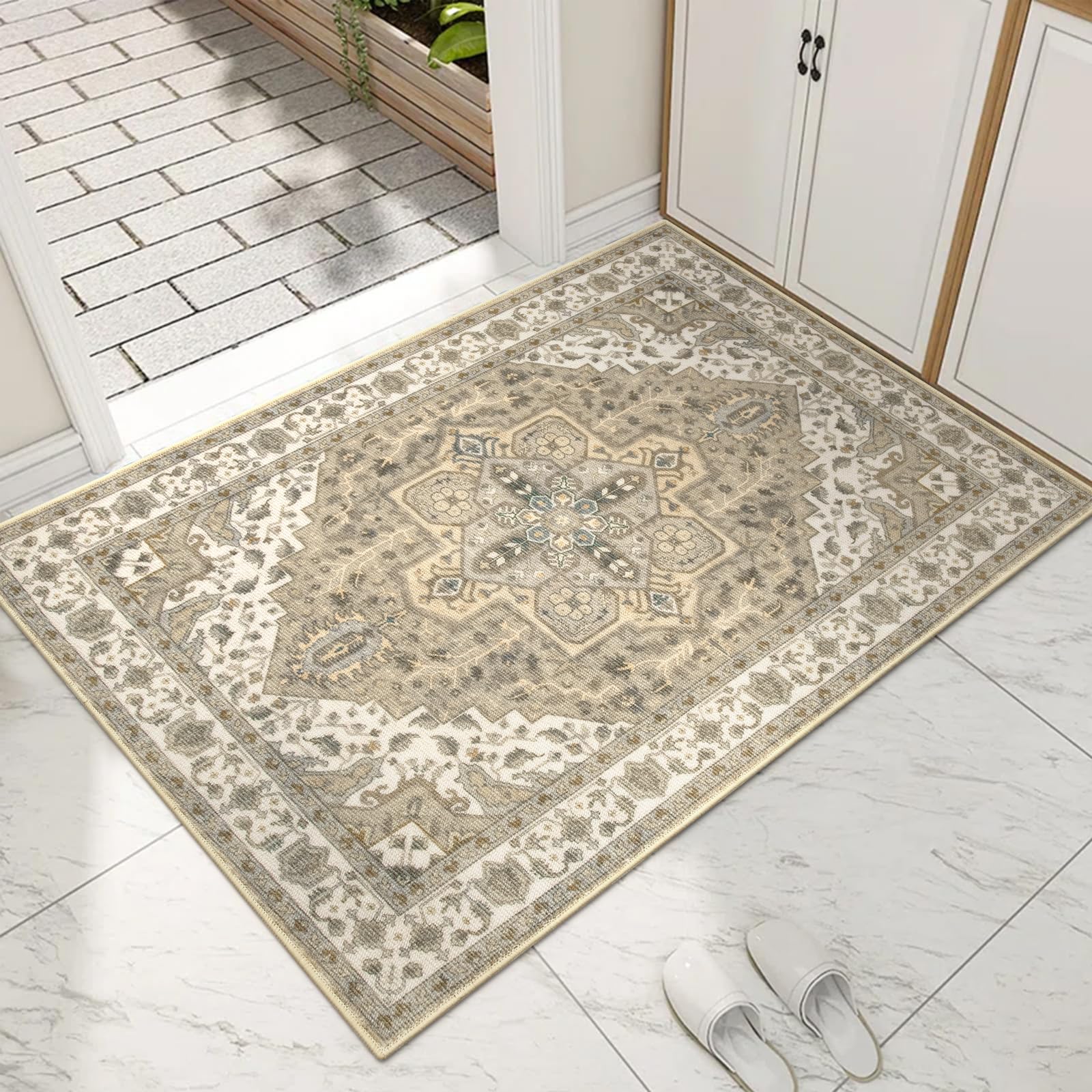 Photo 1 of Collive Indoor Door Mat Retro Floor Mat, Non Slip Washable Doormat Large Size Quickly Absorb Welcome Mats Low-Pile Front Door Rug Inside Entryway Carpet for Entrance - 32" x 48"