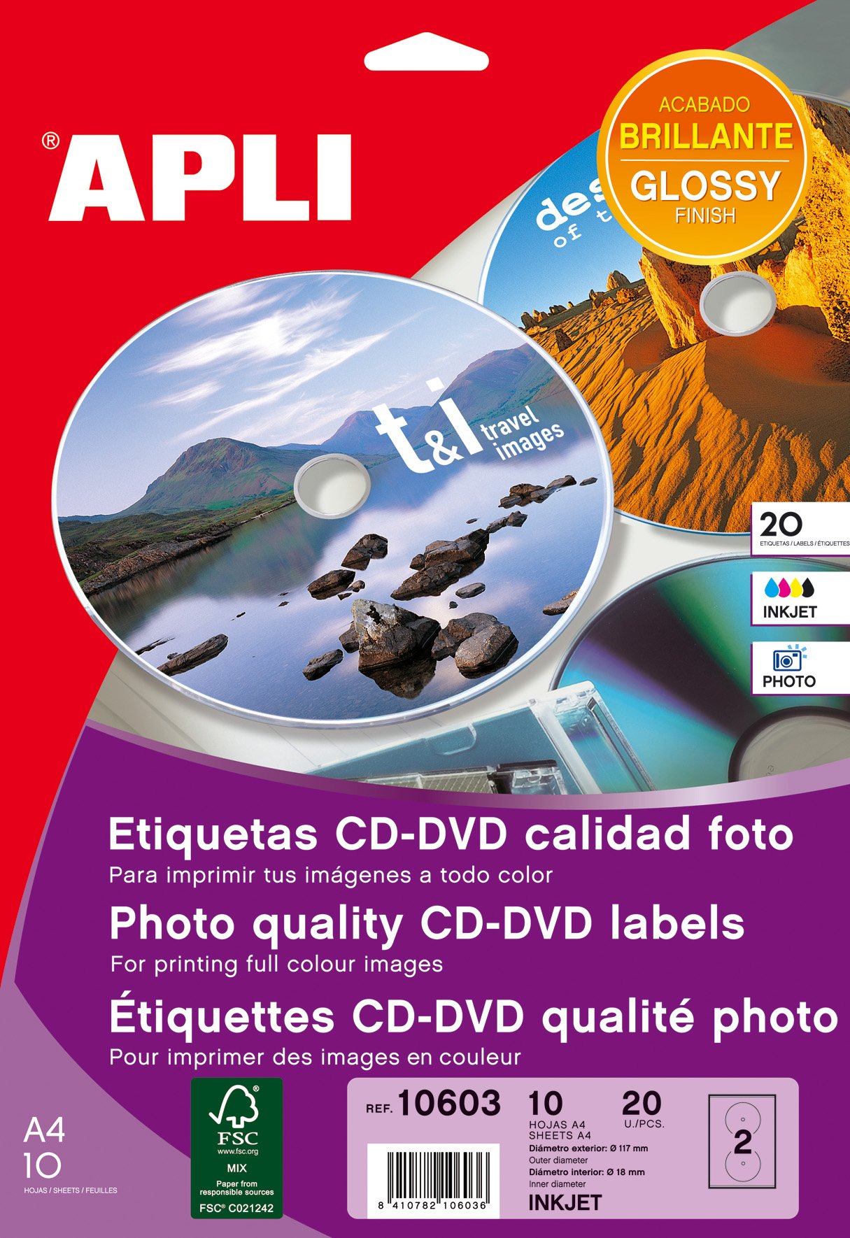 APLI Label Mega CD-DVD 117 mm Blister 10H Inkjet Per