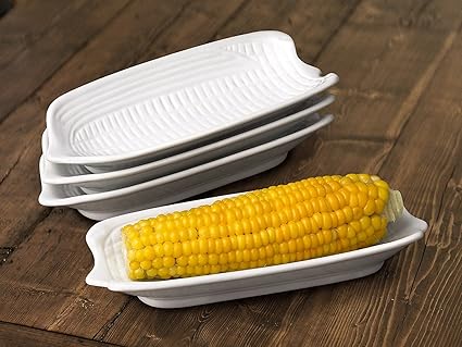Set Of 4 White Porcelain Corn On The Cob Dishes Amazon Co Uk Kitchen Home