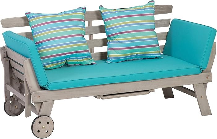 Greemotion Multifunktionsbank Maui Aus Akazienholz Fsc 100 Holzbank Mit Rollen Und Klappbaren Armlehnen Gartenbank Als Liege Oder Bank Nutzbar Amazon De Garten