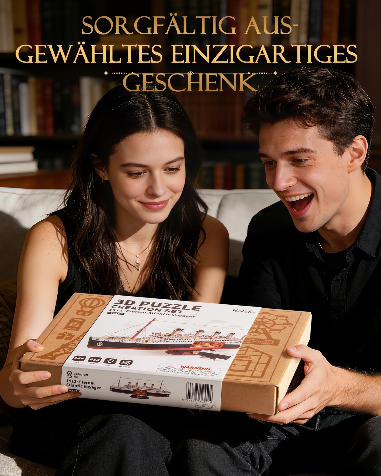 Rolife 3D-Holzpuzzle Titanic Schiffsmodell - 433-teiliges Steckbaustein Bausatz 6 Stunden Montagezeit, Sammler Wohnkultur Deko, Erwachsene, Bastler und Geschichtsinteressierte 8