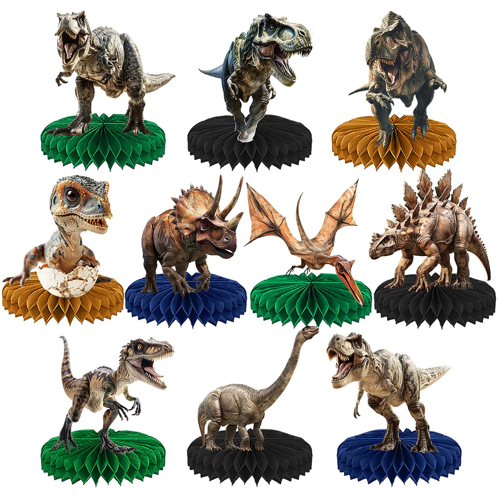 Photo 1 of DTOFOOT 10 Pcs Dinosaur Party Decorations, Dinosaur Birthday Decorations Dinosaur Centerpieces for Birthday Party 3D Dino Honeycomb Table Decorations Jungle Animal Theme Table Decor For Boys Girls
