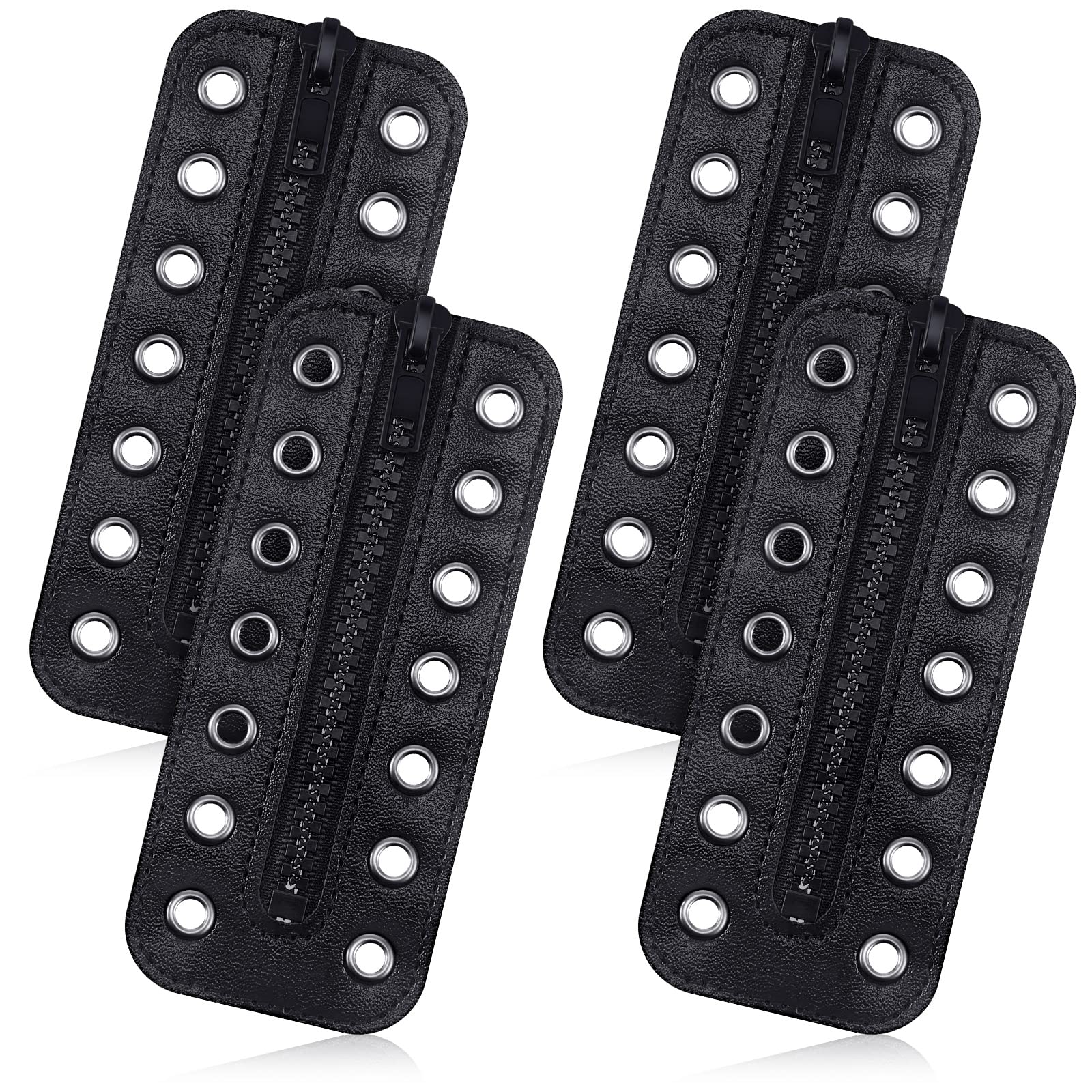 Photo 1 of 2 Pairs No Tie PU Leather Boot Zipper Inserts Tieless Zipper Boot Laces 7 Eyelet Zippers for Shoes Adults, Black