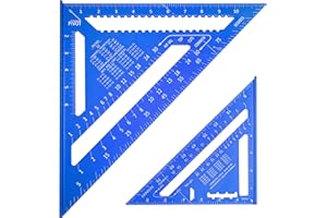 Beslands Aluminum 12 inch & 7 inch Rafter Square Carpenter Set Measuring Layout Tool Alloy Metal Triangle Ruler Protractor for Woodworking and Carpentry Imperial, Blue