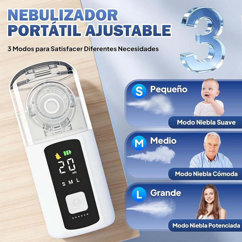 Nebulizador Portatil para Adultos y Niños Autolimpieza Pantalla LED — foto 3 de 7
