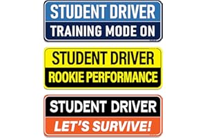HEY-OKEY 3-Pack Student Driver Magnet for Car - Please Be Patient Funny Phrases Reflective Magnetic Rookie Bumper Sticker Set - Reusable Strong Novice Safety Bold Attention Signs - Weather-Resistant