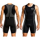 Wixen Men’s Triathlon Suit – Padded One-Piece Sleeveless Trisuit with Rear Zipper for Running, Swimming, Cycling