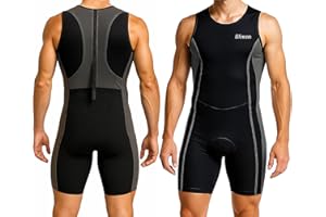 Wixen Men’s Triathlon Suit – Padded One-Piece Sleeveless Trisuit with Rear Zipper for Running, Swimming, Cycling