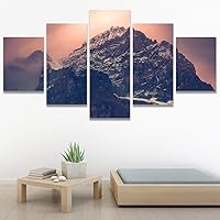SIGNWIN 5 Panel Canvas Wall Art Coastal Multicolor Photography Relax/Calm Romantics Sunset for Home Decorations Ready to Hang - 60