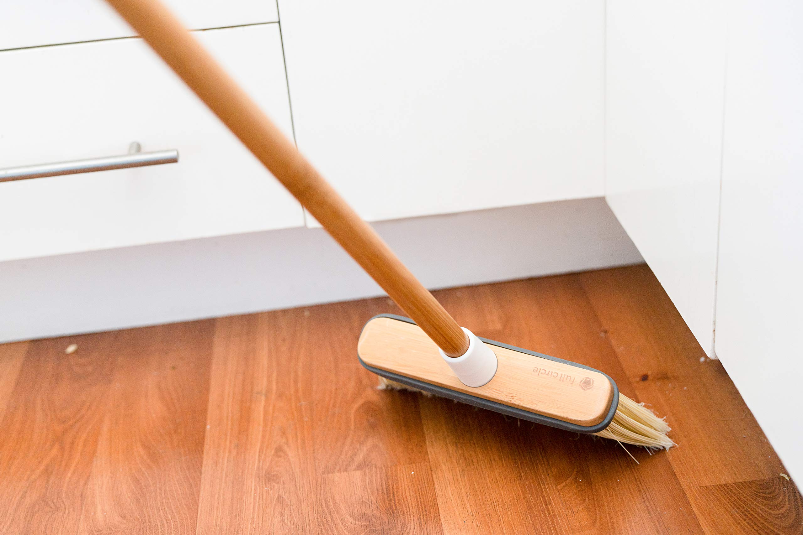 Full Circle Clean Sweep Bamboo Broom - Angled for Precision in Tight Spaces, with Recycled Stiff Bristles for Indoor & Outdoor Cleaning - Ideal for Pet Hair, Kitchen, Hardwood, and Garage, Green