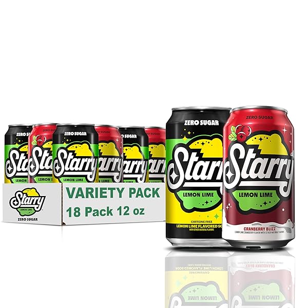 STARRY ZERO SUGAR VARIETY PACK, (STARRY ZERO SUGAR, STARRY ZERO SUGAR CRANBERRY BLIZZ), 12 FL OZ CANS (PACK OF 18)