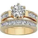 Palm Beach Jewelry PalmBeach Yellow Gold-Plated Round Cubic Zirconia Channel Set Bridal Ring Set Sizes 5-10