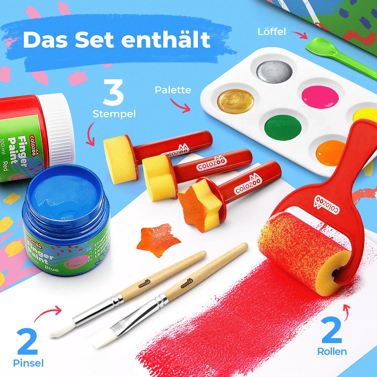 colozoo Baby Fingerfarben-Set - Waschbares Malset für Kleinkinder 8x100ml 6