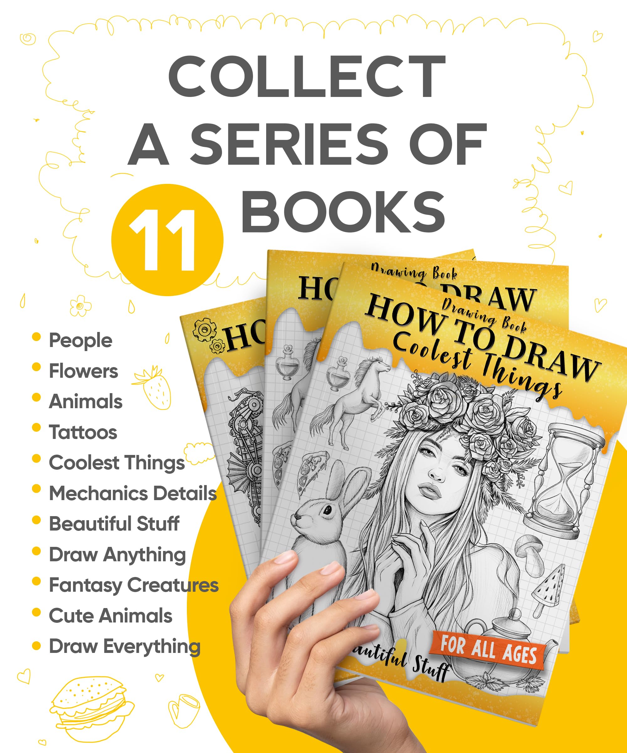 Drawing Book How to Draw Coolest Things Beautiful Stuff: Children’s Step-by-step Guide Shading, Anatomy, Textures, Beautiful Face, Animals,Plants.