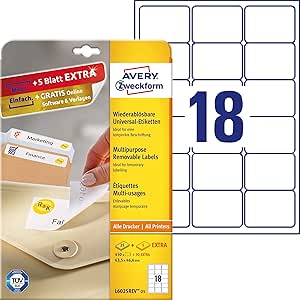 Amazon.com : Avery Zweckform L6025REV-25 Removable Product Labels for Small Quantities 63.5 x 46 ...