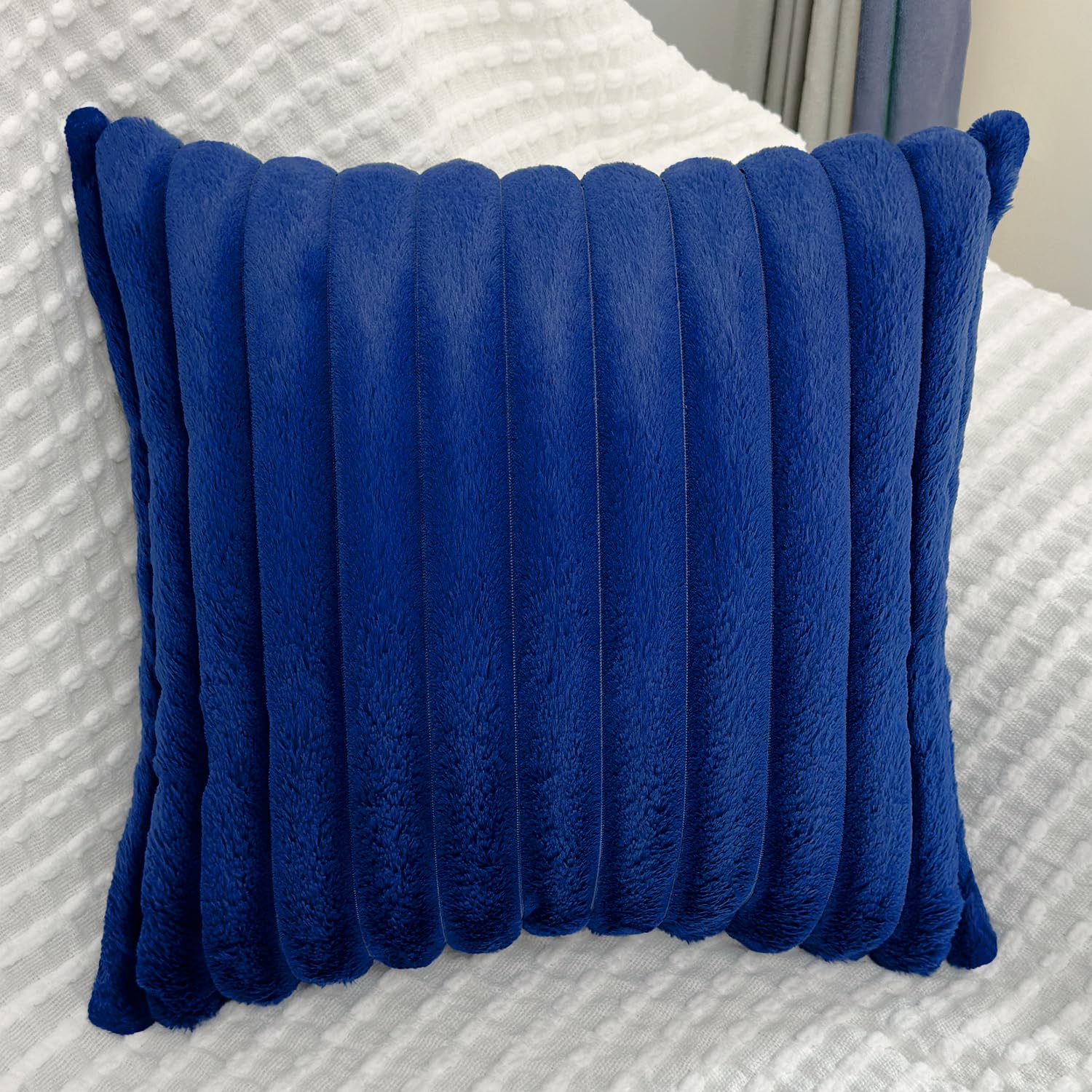 Photo 1 of 1 Pack 18x18 Pillow Cover Velvet Pillow Covers, Faux Fur Square Throw Pillow Covers for Living Room Decorations Throw Pillow Case, Throw Pillow Cover Cushion Cover for Home Sofa Bedroom Car, Navy Blue