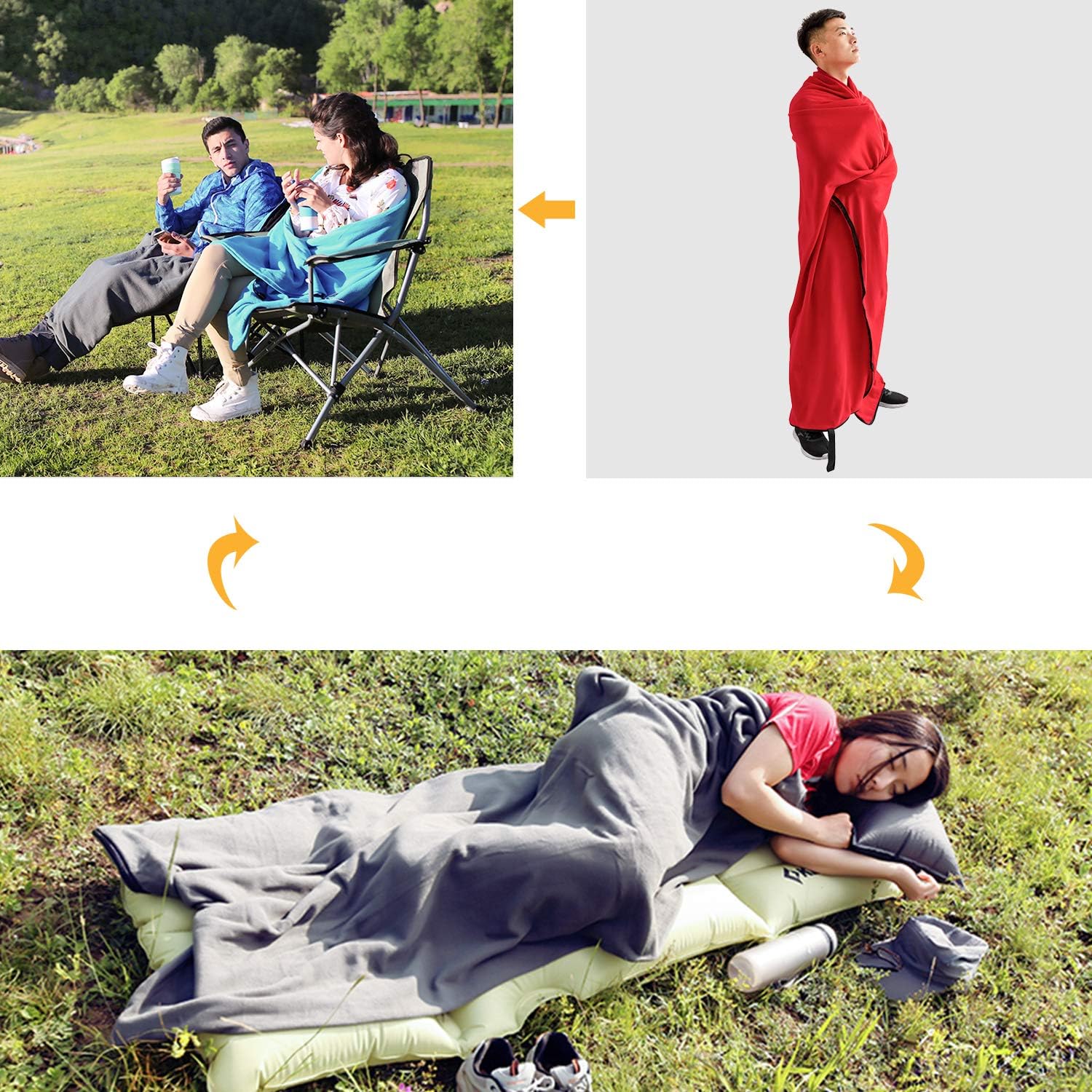 KingCamp Polar Fleece Sleeping Bag Liner 59℉/15℃ Warm or Cold Weather Zipper Camping Blankets for Adult Outdoor Hiking Travelling Backpacking: Home & Kitchen