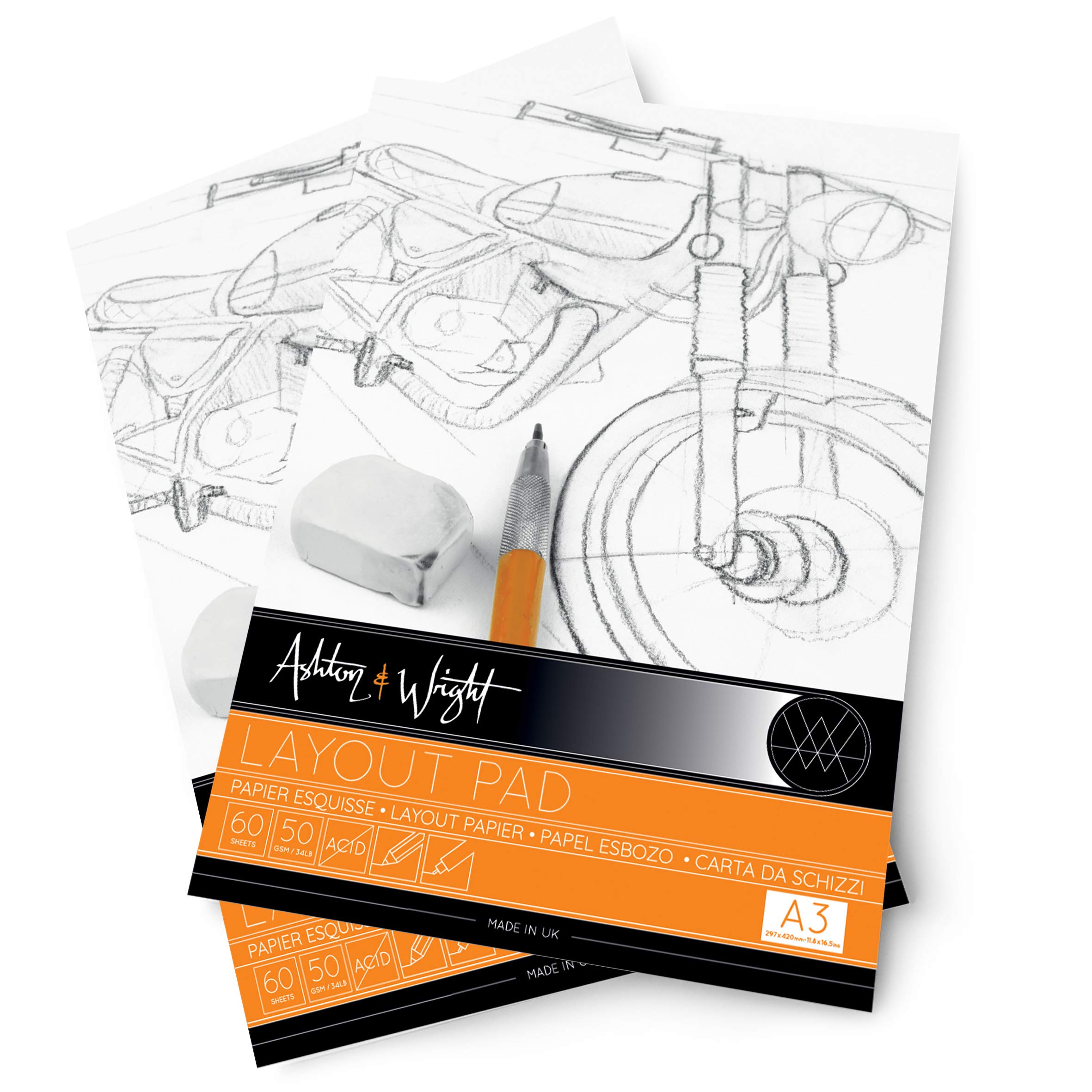 Ashton and Wright - A3 Semi Transparent Layout Pad - 50gsm Paper - 60 Sheets - Pack of 5