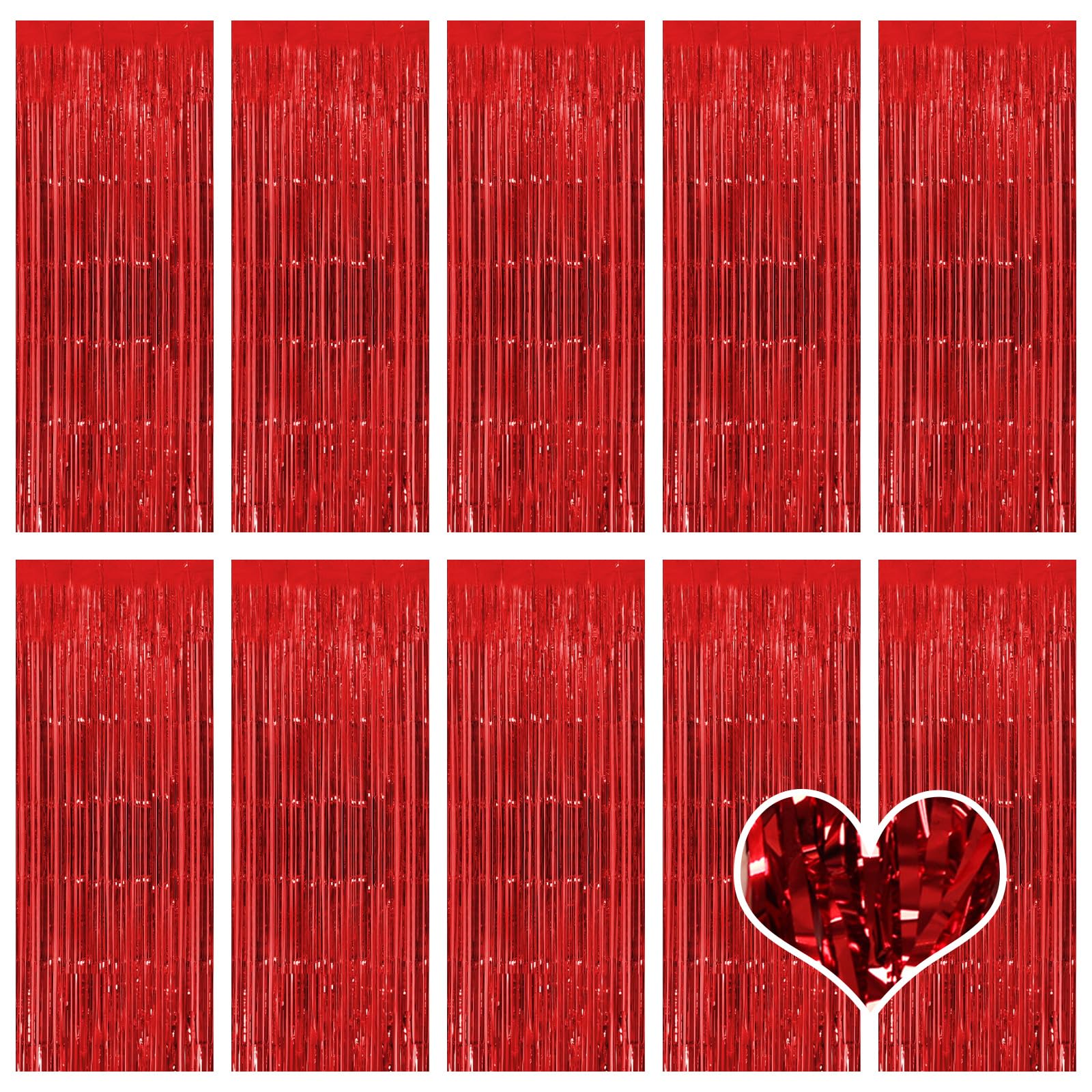 Photo 1 of 10 Pack Red Backdrop Curtain 3.2ft x 8.2ft Metallic Tinsel Foil Fringe Curtains Photo Booth Background for Birthday Party Decoration Baby Shower Engagement Wedding Christmas Decoration (Red)