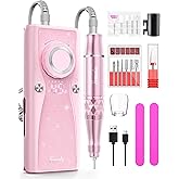 Electric Nail Drill Professional Kit: 45,000 RPM USB Rechargeable Efile Nail Drill Nail File with 12 Bits for Polishing Gel/Acrylic Nails- Portable Manicure Tool Set for Salon/Home-Pink