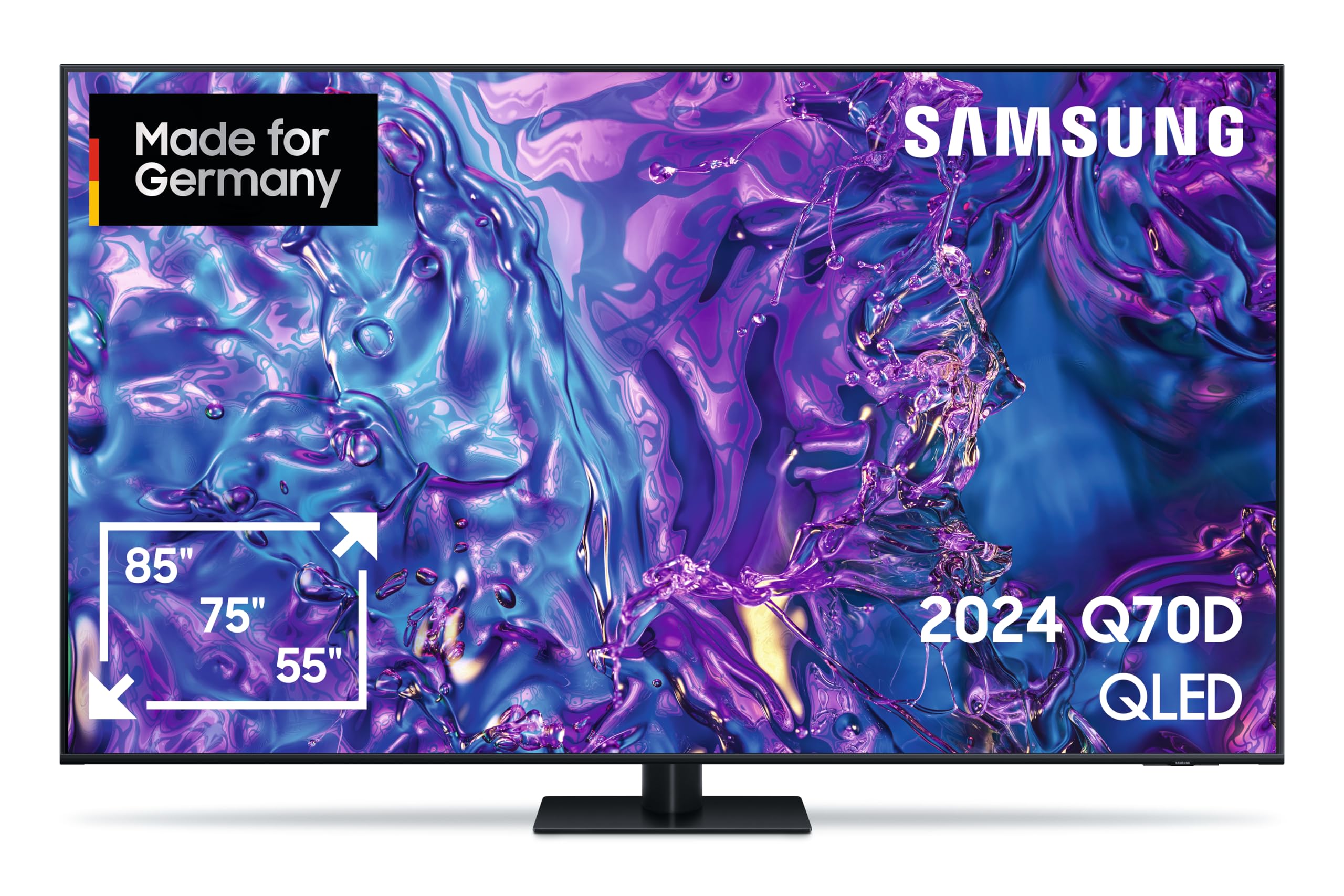 Samsung QLED 4K Q70D Fernseher 85 Zoll, AI Quantum Prozessor 4K, AI Upscaling, Tizen OS, Motion Xcelerator 120 Hz, Smart TV, KI TV, GQ85Q70DATXZG, Deutsches Modell
