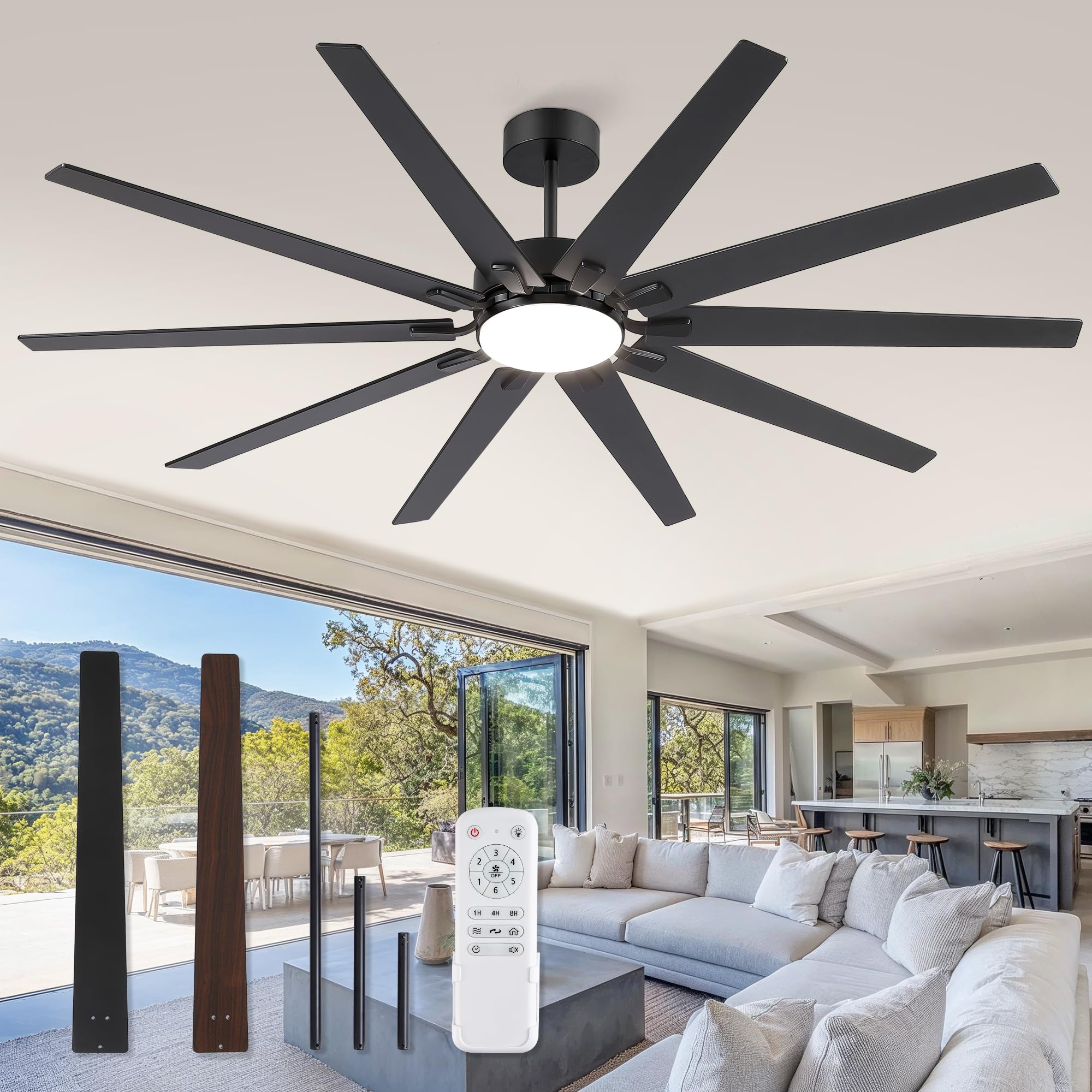 Fanbulous 80 Inch Industrial Ceiling Fans with Lights, Large Ceiling ...