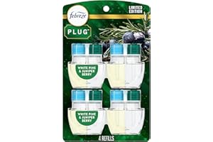 Febreze Plug In Air Freshener, Odor-Fighting Scented Oil Refill, For Home, Bathroom, & Kitchen, Long Lasting, Limited Edition Holiday Winter Pine and Juniper Berry Scent, 0.87oz Refills, 4 Count