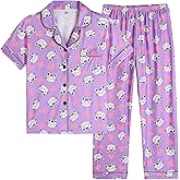Vopmocld Girls 2PCS Pajama Sets Button Down Short Sleeve Long Pants Sleepwear Cute Patterns Lounge Outfit Sest for Teens