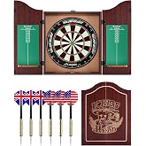 Dartboard Cabinet Set, Dart Boards for Adults with 6 Darts, Regulation Size | Self‑Healing Fibers, Rotating Number Ring, Chalkboard Scoring for Game Room Man Cave and Home Bar, Brown