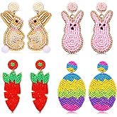 4 Pairs Easter Earrings for Women, Beaded Rabbit Bunny Earrings Colorful Easter Egg Earrings, Spring Holiday Earrings Handmade Easter Accessory Jewelry Gifts