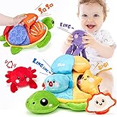 hahaland Montessori Baby Toys 6-12 Months - 6-in-1 Stuffed Turtle with Sea Friends Toys for Babies, Soft Cloth Sensory Toys f