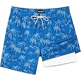SURF CUZ Mens Swim Trunks with Compression Liner Swim Shorts 7" Swimming Trunks Stretch 7 Inch Swim Suits Quick Dry