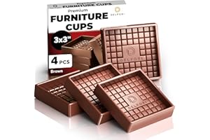 DELFORI 4pcs Non Slip Furniture Pads - Furniture Cups to Prevent Sliding for Couch, Bed, Chair - Premium 3x3 Anti Skid Stoppers for Hardwood, Tile Floors - Perfect Coasters That Fit Any Feet Shape (Brown)