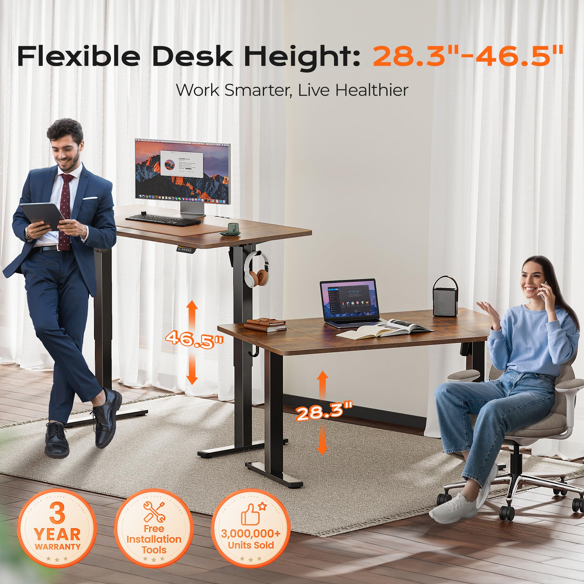 Huuger 55 x 28 Large Electric Standing Desk, Height Adjustable Computer Desk, 27.6
