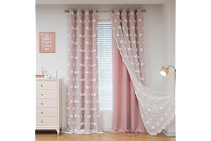 MYSKY HOME Pink Curtains for Living Room 84 Inches Long Pom Pom White Sheer Curtains for Girls Room Nursery Curtains Double L