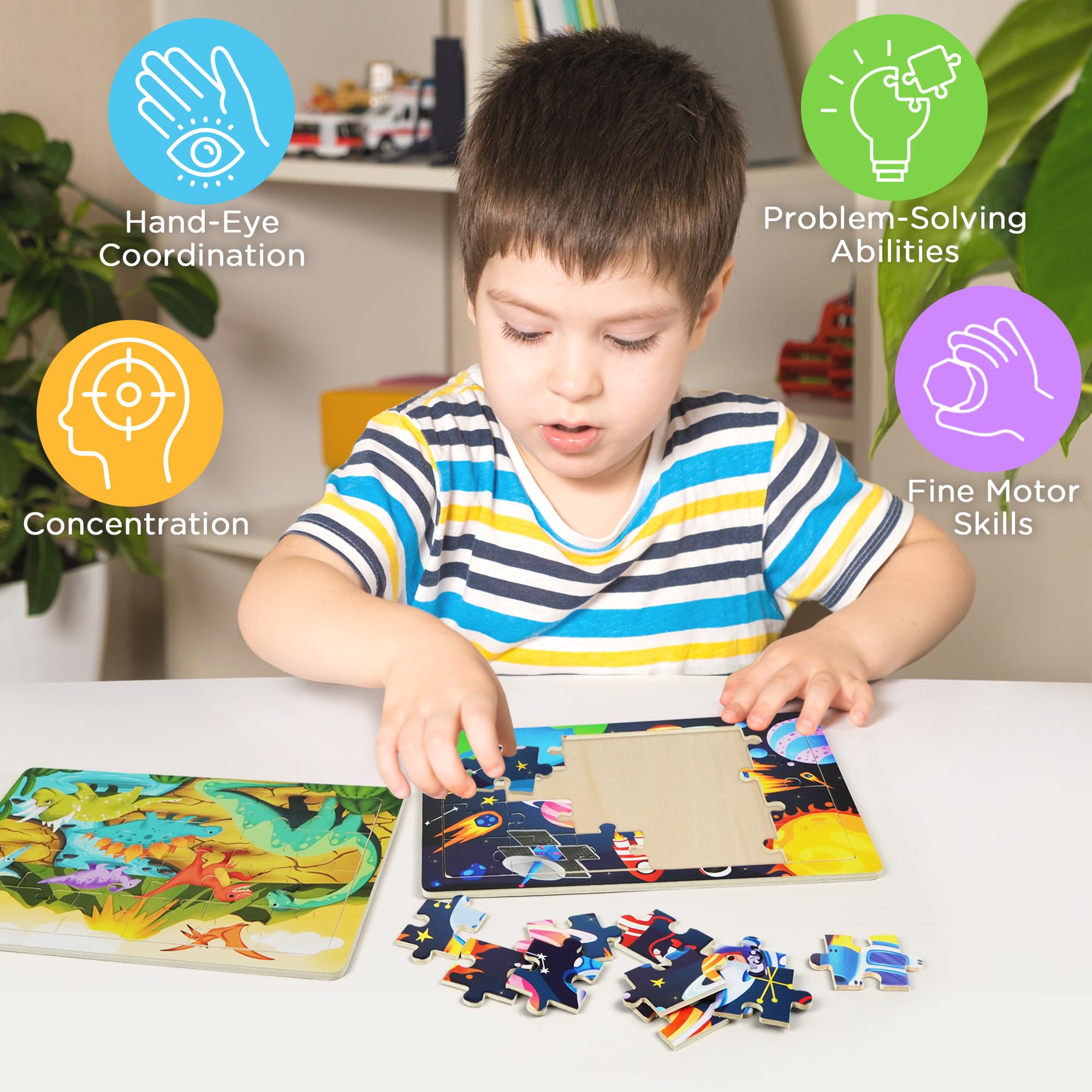 BenBen Puzzles for Kids Ages 4-6, 6 Pack 24 Piece Wooden Jigsaw Puzzles for Toddlers Ages 3-5, Preschool Learning Educational Toys for Boys Girls