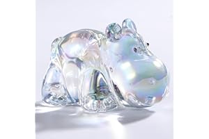 Qianwei AB Color Crystal Hippopotamus Gifts for Women - Handmade Hippopotamus Glass Animals Hippo Collectible Figurines Crystal Office Desk Table Home Decor Paperweight