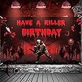 Irenare Killer Birthday Party Backdrop Banner - Crime Scene Decor, Horror Movie Background, 72.8 x 43.3 Inch Scary Bloody Banner for Creepy Movie Chainsaw Clown Spooky Props