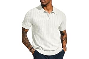 PJ PAUL JONES Mens Knit Polo Shirt Short Sleeve Hollow Out Knit Shirt Texture Knitted Polo
