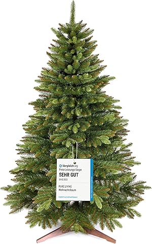 Premium Weihnachtsbaum künstlich 220cm - TESTSIEGER 10 Jahre GARANTIE - Naturgetreu, dichte Zweige, Künstlicher Weihnachtsbaum mit Holzständer, Christmas Tree Tannenbaum künstlich 220 cm Pure Living