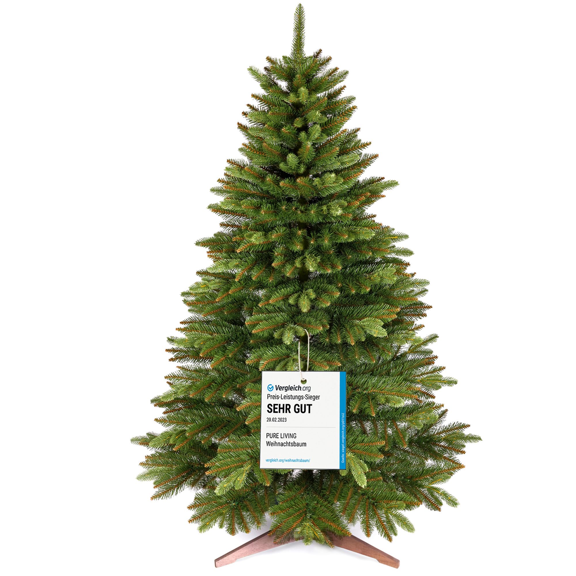 Premium Weihnachtsbaum künstlich 220cm - TESTSIEGER 10 Jahre GARANTIE - Naturgetreu, dichte Zweige, Künstlicher Weihnachtsbaum mit Holzständer – Tannenbaum künstlich von Pure Living