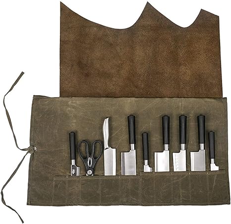 Amazon Qees 真皮巻き包丁ケース 革ナイフロール 収納 刀袋器具棚 手作り ポケット ハンドメイド 10本 68 37cm 全用途シェフ 巻タイプ シェフのツールロール 便利 防水 安全 コック用dd04 包丁付属品 アクセサリ オンライン通販