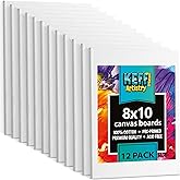KEFF Canvas for Painting - 12-Pack 8x10 Canvas Value Pack - 100% Cotton Triple Primed Small Canvases for Painting. Mini Canvases Bulk Set for Acrylic, Oil, Watercolor&Tempera - Art Supplies for Adults