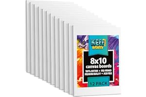 KEFF 12-Pack Bulk Canvas for Painting, 8x10 Canvas Value Pack Art Supplies for Adults, Kids - Small Canvas Board for Painting - 100% Cotton Primed Painting Canvas for Acrylic, Oil, Watercolor, Tempera