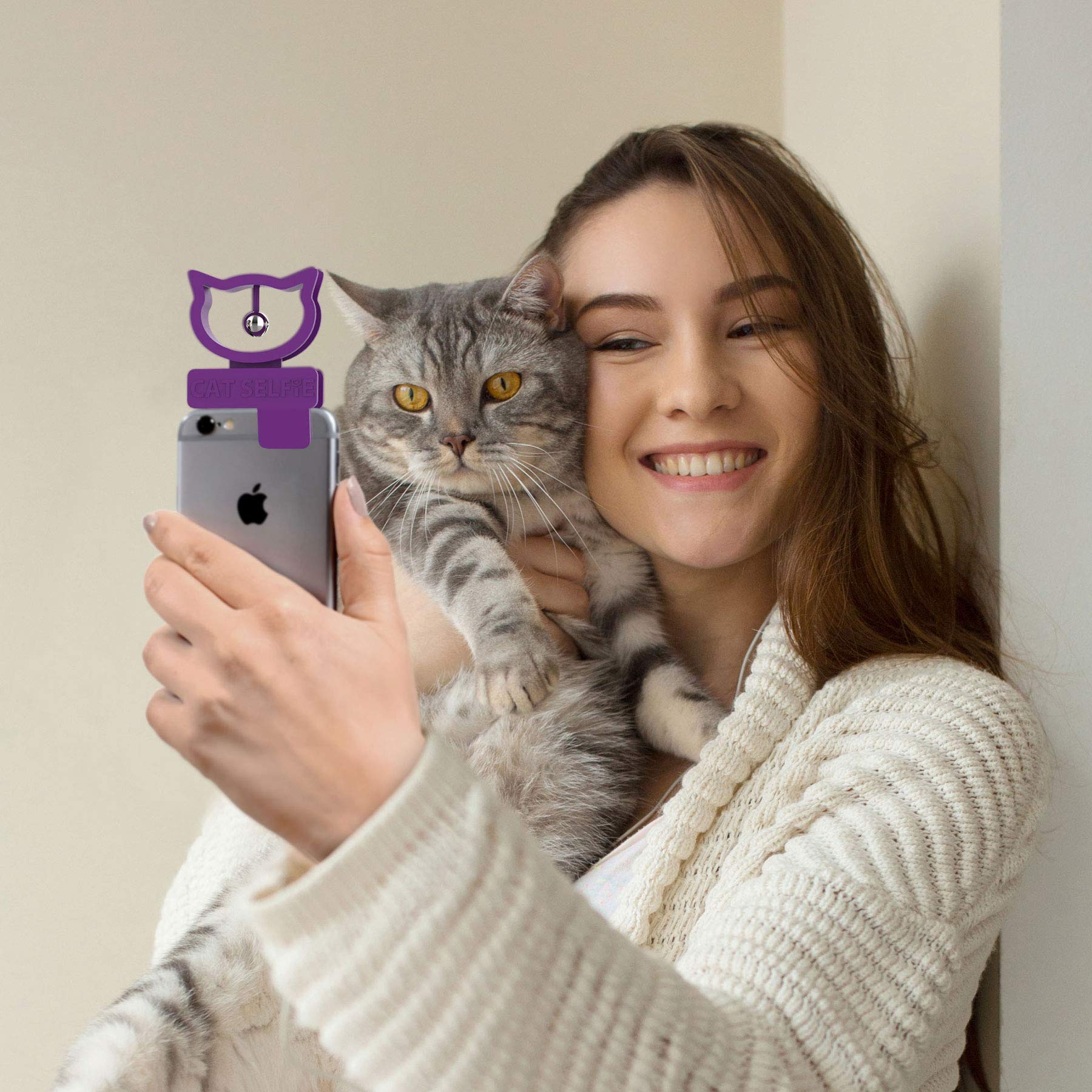 Cat Selfie Cat Toy Mobile Phone Accessory - Mini Portable Attachment For Phone Camera To Take Pet Selfie - Compatible With Most Phones Including iPhone & Android