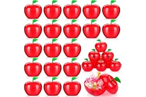 Lallisa 50 Pcs Plastic Apple Container Back to School Party Favor Teacher Gifts Plastic Apple Shaped Candy Jar Box Student Gift from Teacher for First Day of School Birthday Christmas Party Favor